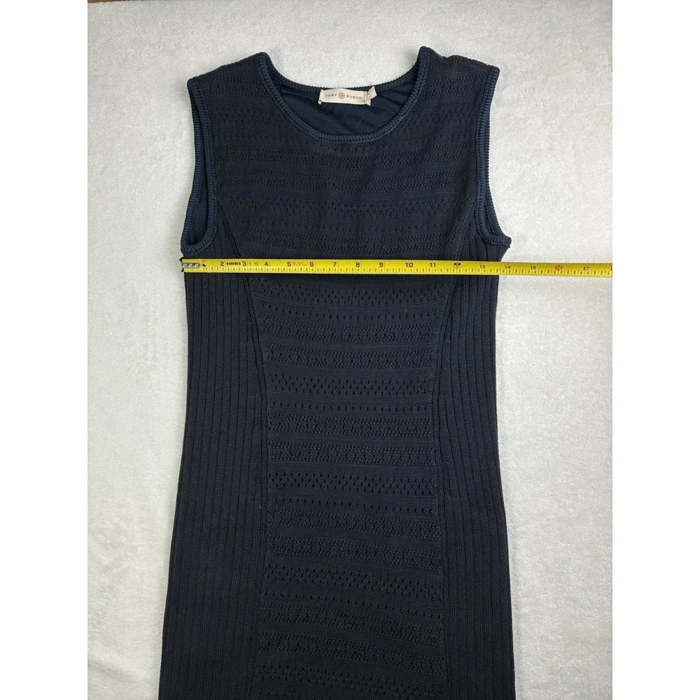 Tory Burch Womens Pointelle Knit Tank Dress Large Navy Blue Midi Quiet Luxury